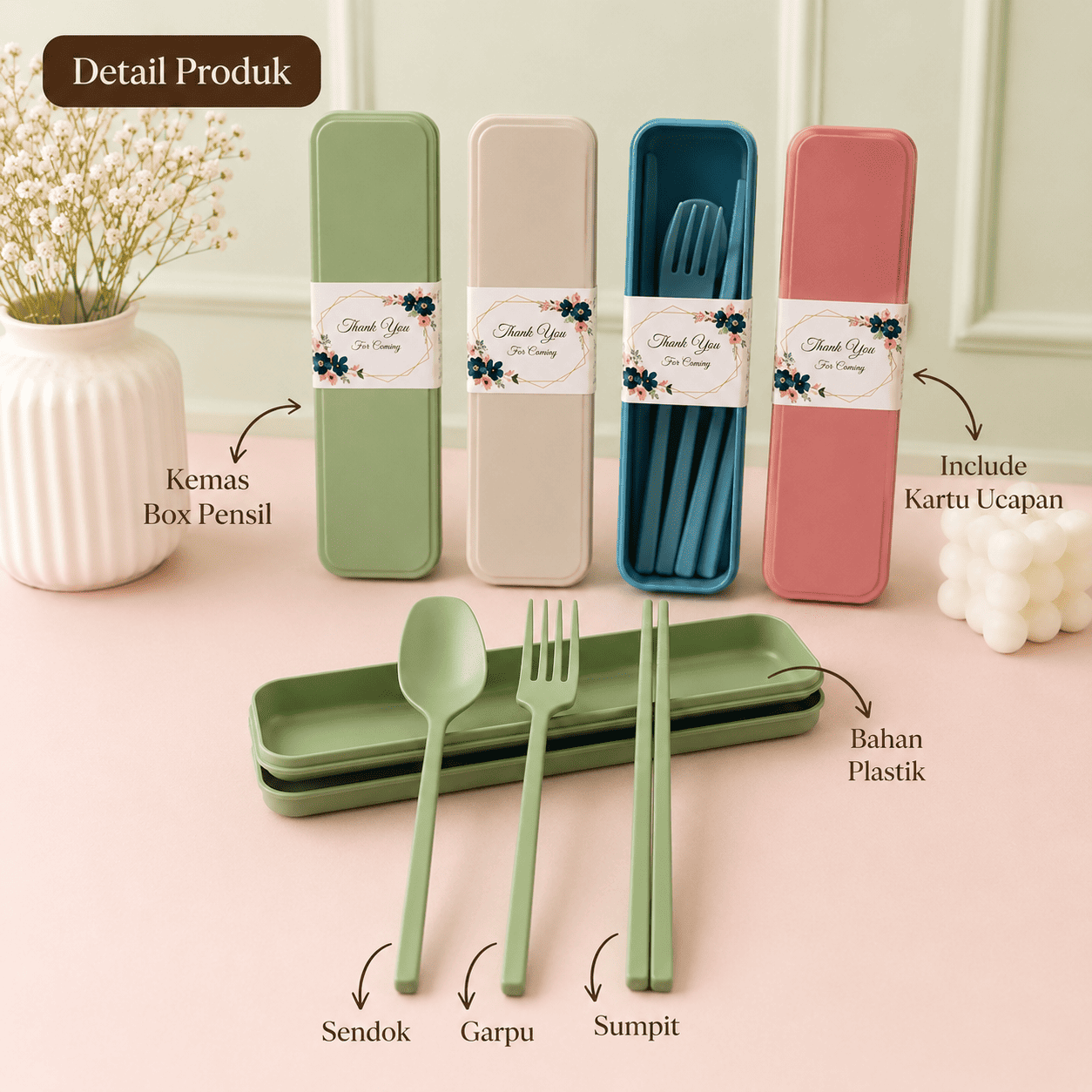 Souvenir Sendok Garpu Sumpit Set - Kemasan Box Pensil - Image 2